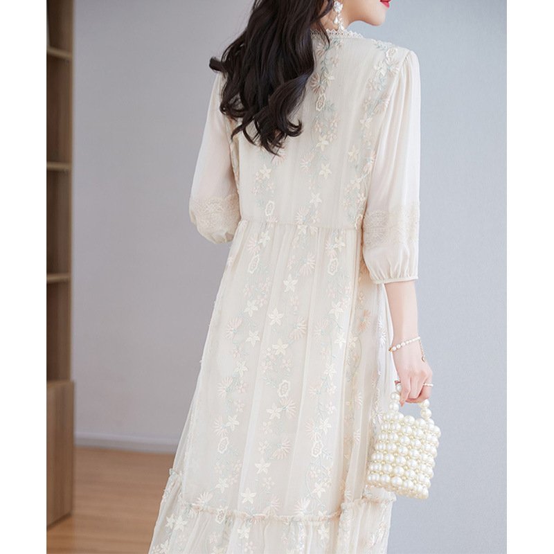 Heavy-embroidered Silk Dress French Style - Image 4