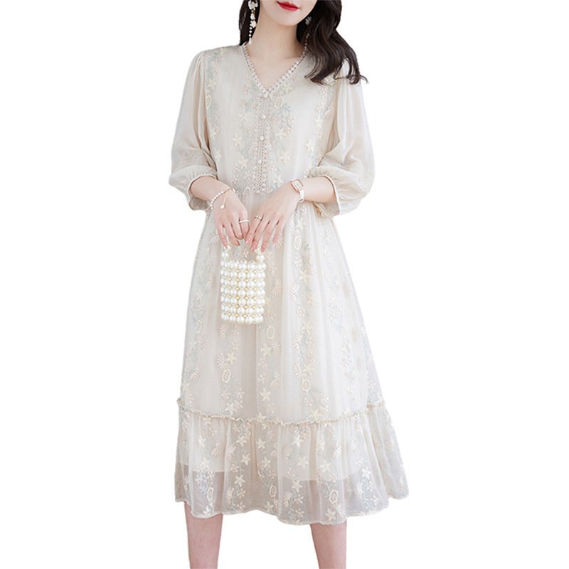 Heavy-embroidered Silk Dress French Style - Image 5