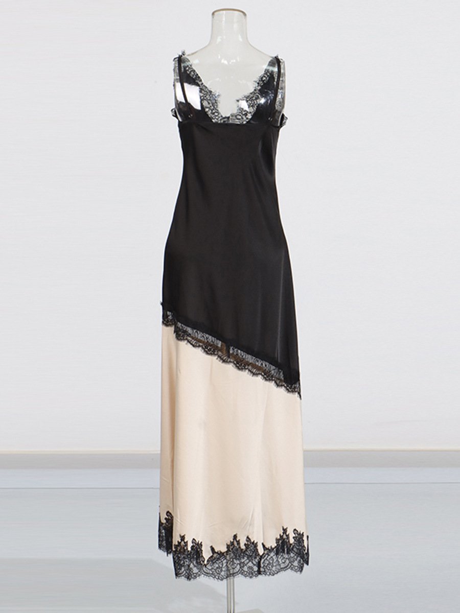 Two-Tone Satin Lace Slip Maxi Dress - Image 4
