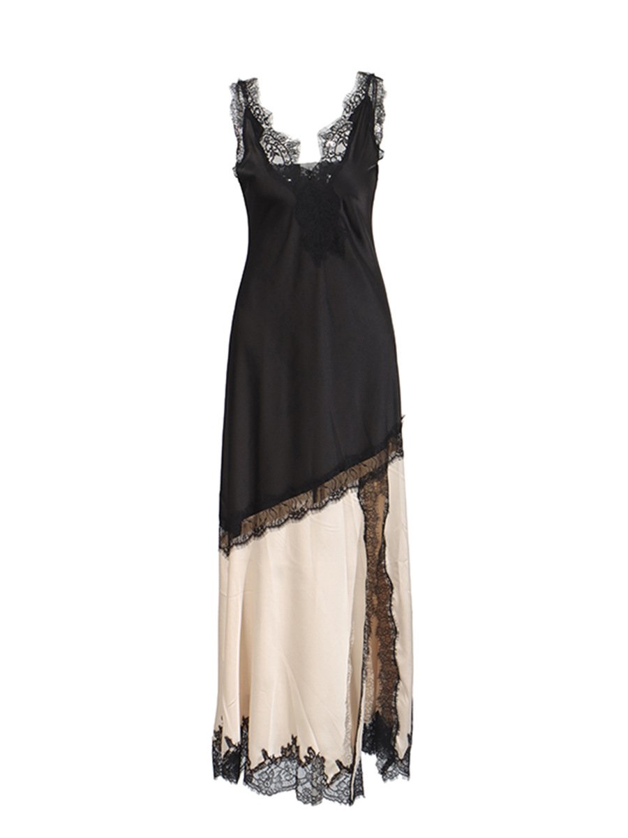 Two-Tone Satin Lace Slip Maxi Dress - Image 5