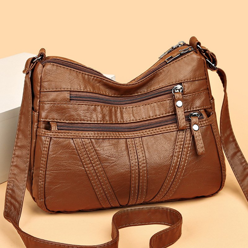 Soft, Washed-leather Textured Shoulder Crossbody Bag - Image 2