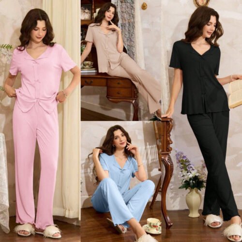 Short-sleeve Long-pants Casual Pajama Set Suitable For Wearing Outside