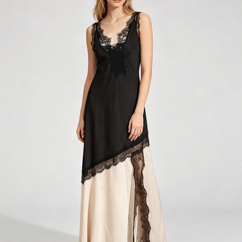Two-Tone Satin Lace Slip Maxi Dress