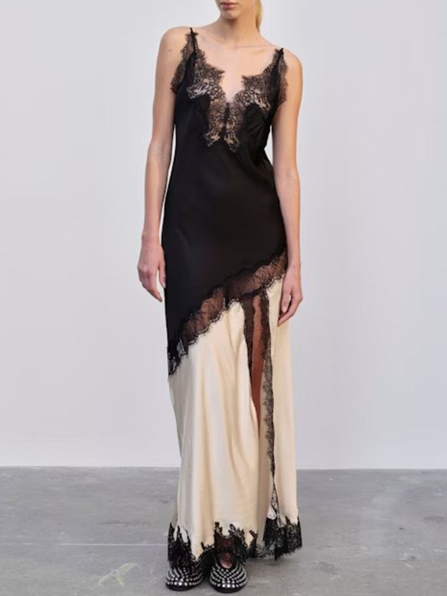 Two-Tone Satin Lace Slip Maxi Dress - Image 2