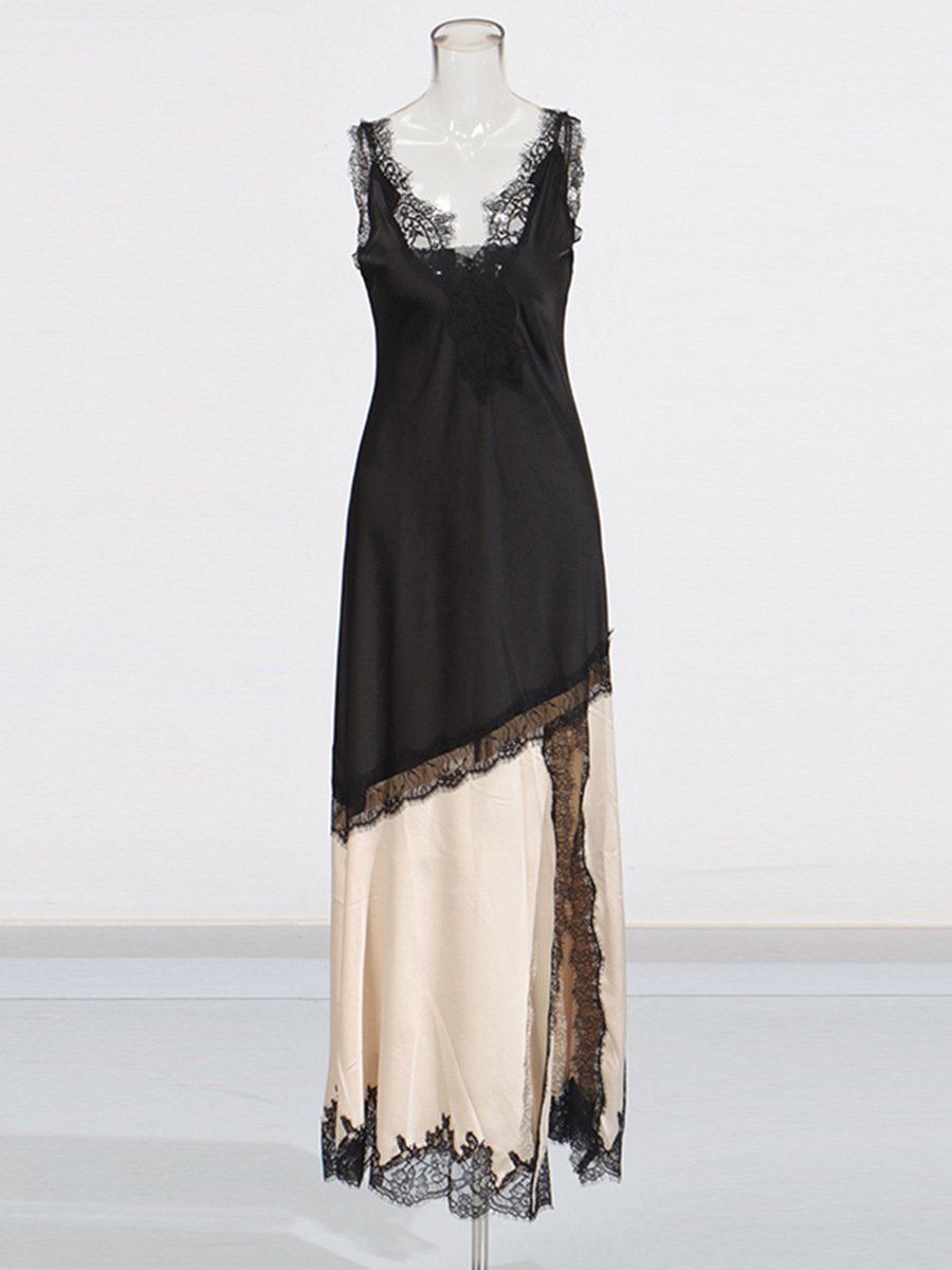 Two-Tone Satin Lace Slip Maxi Dress - Image 3