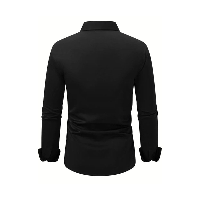 Men's Shirt Business Button Down Shirt Summer Solid Color Long Sleeve Lapel Vacation Shirt Fashion Temperament Casual Tops - Image 5