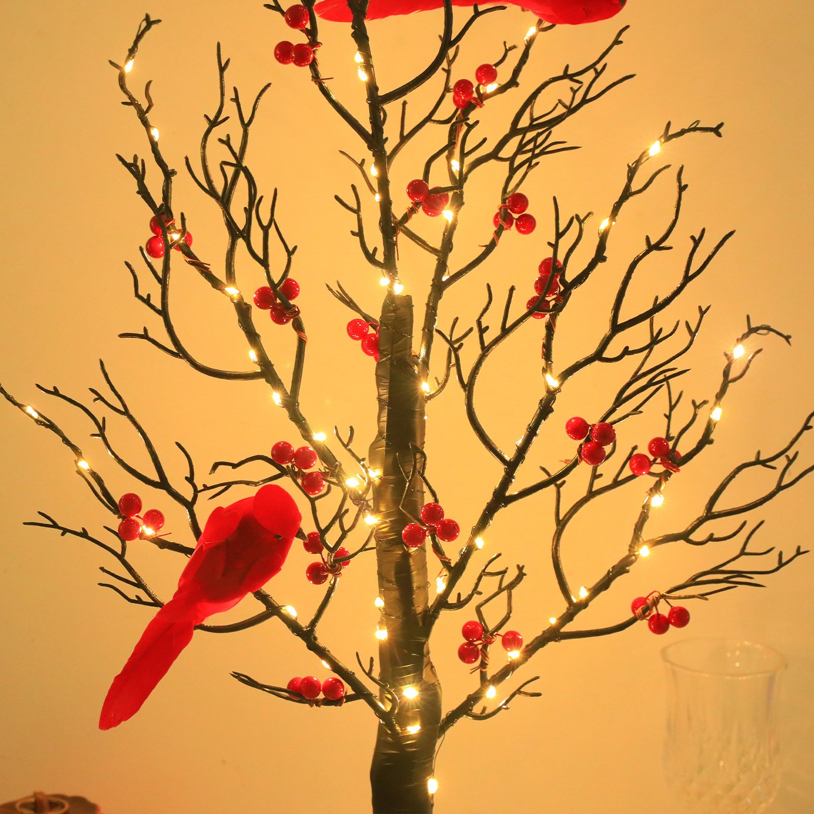 Lighted Mini Birch Tree Light LED Cardinals Christmas Tree Vintage Glowing Tree Light For Table Holiday Home Xmas Decoration - Image 4
