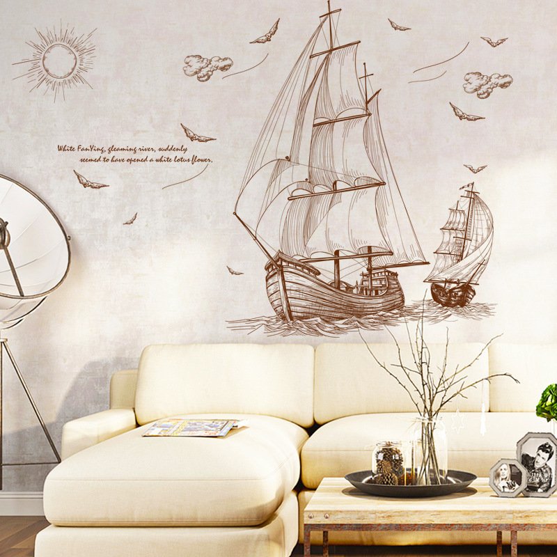 Sailboat Wall Stickers Living Room Television Background Wall Decorative Bedroom Children's Room Bedroom Wall Sticker Paper Stickers - Image 7