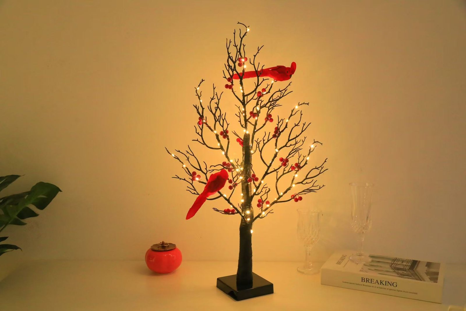Lighted Mini Birch Tree Light LED Cardinals Christmas Tree Vintage Glowing Tree Light For Table Holiday Home Xmas Decoration - Image 7